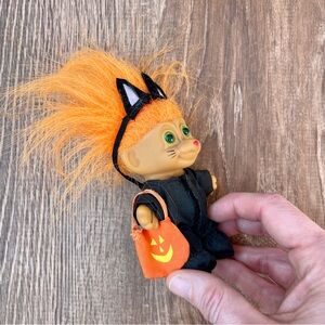 Halloween Russ Berrie Troll Doll Black Cat Orange Hair
